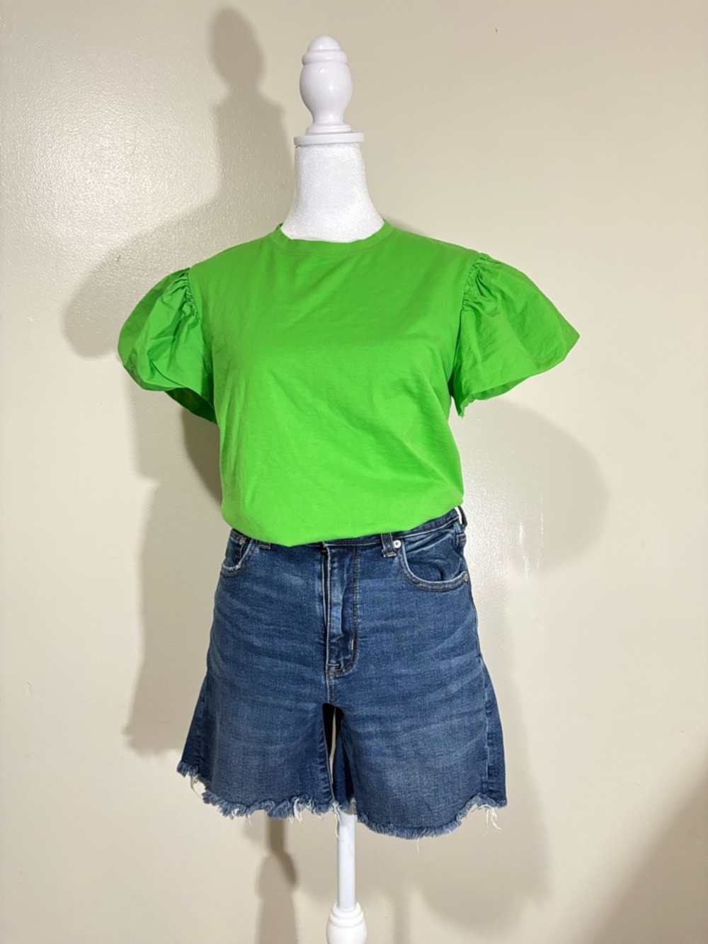 Zara Green Puff Sleeve Women's Top - Lightweight Tee
